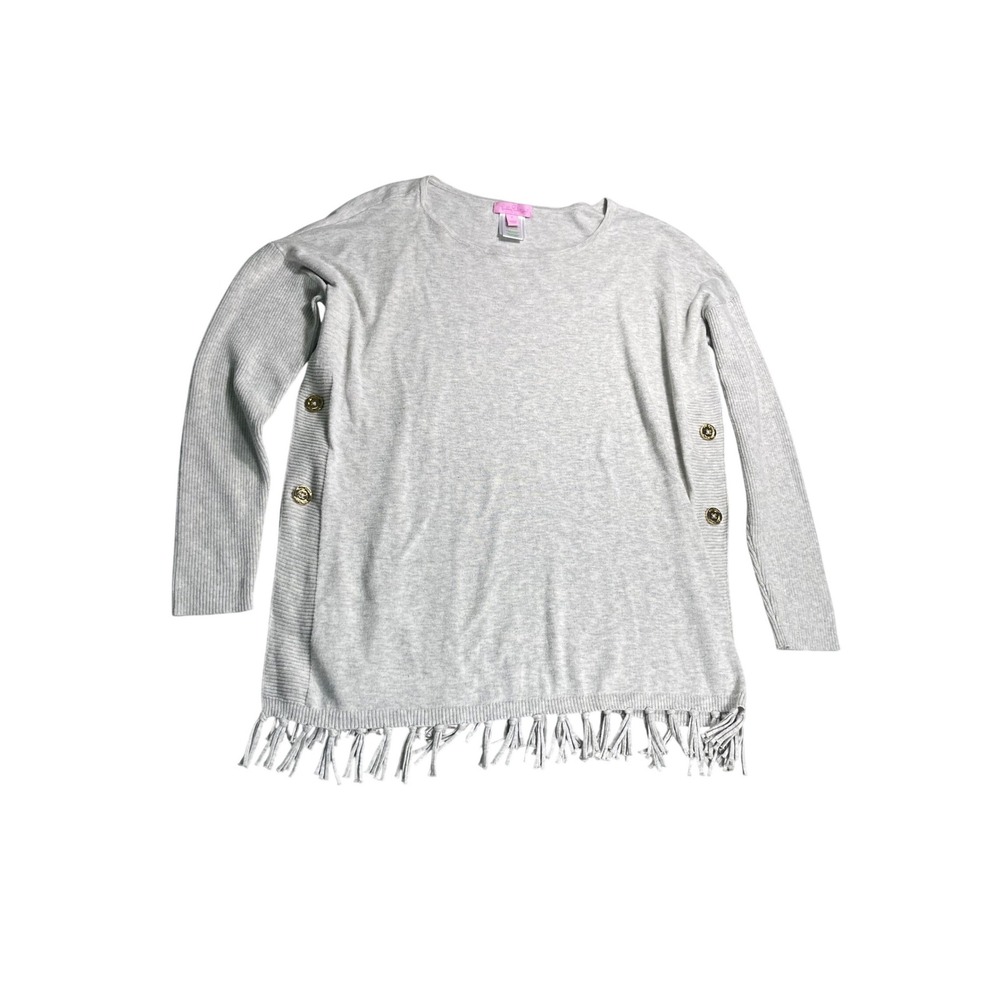 Lilly Pulitzer Womens Fringe Hem Sweater Size‎ Small Cream Gold Button Coastal